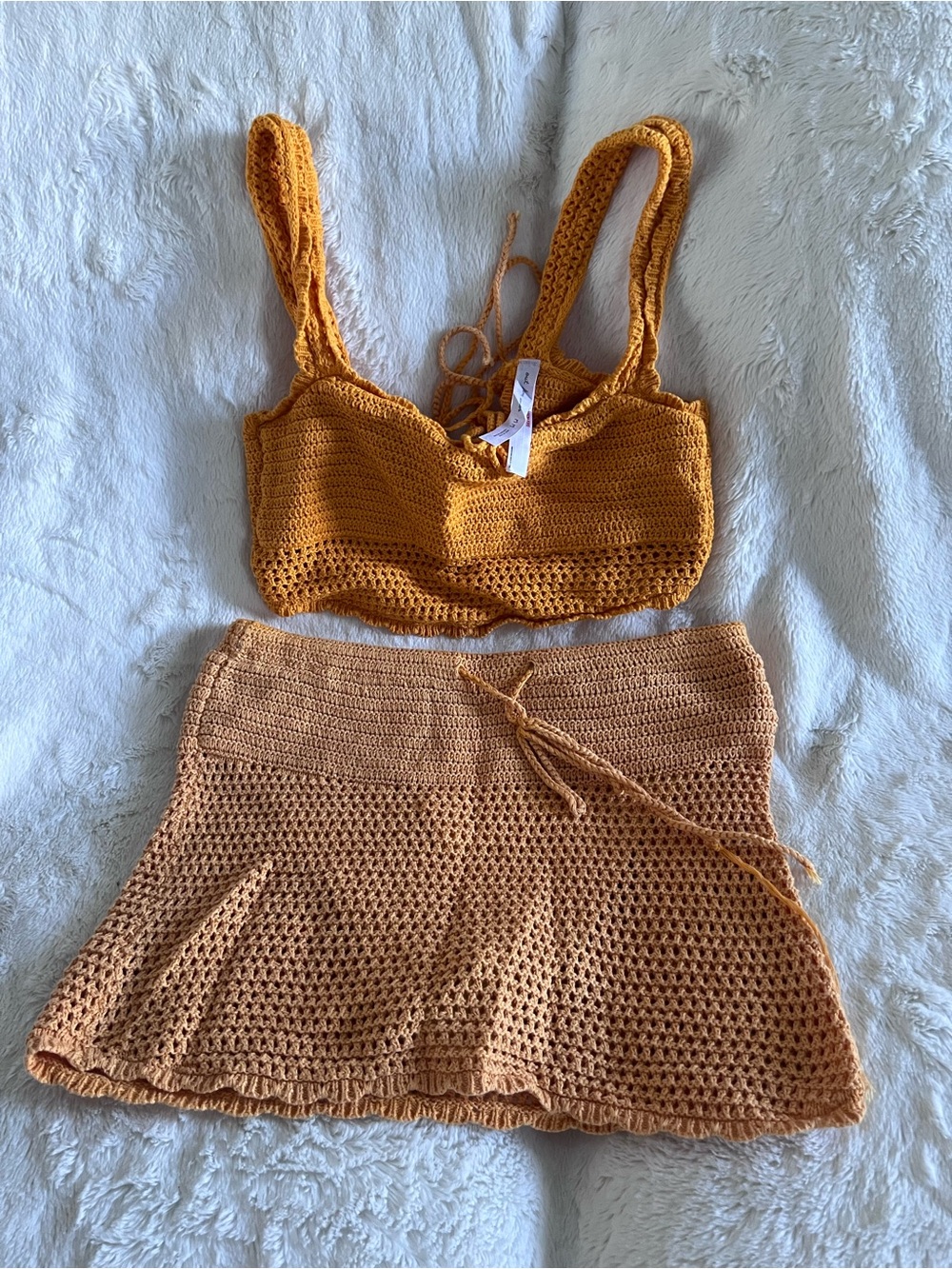 Urban Outfitters Crochet Mini skirt swim in Mustard and Peach ombré